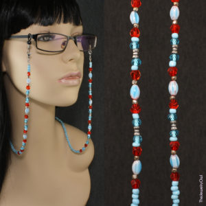 G450.1-Light Blue and Red Beaded Eyeglass Chain