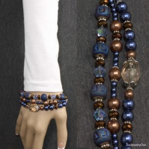 Blue and Brown Multi Strand Beaded Bracelet