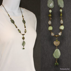 Olive Green Bead and Chain Necklace