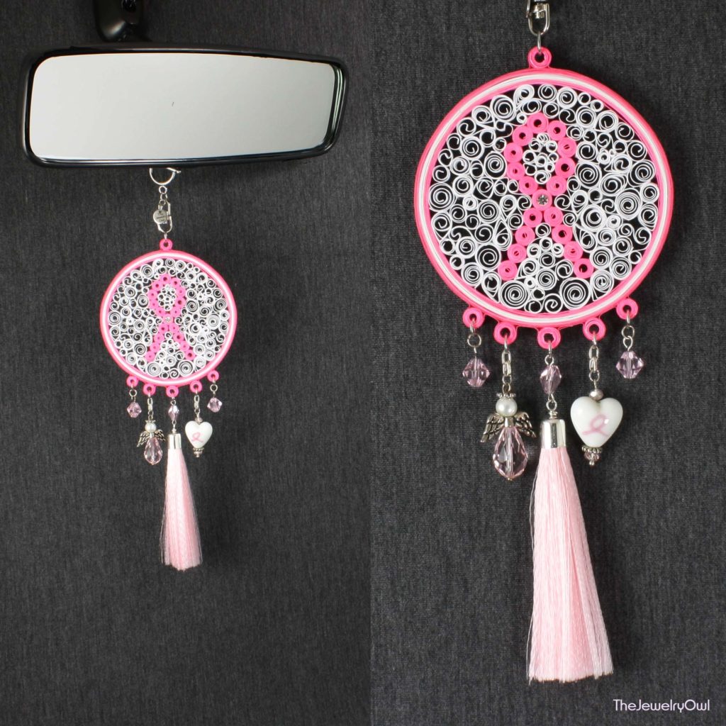 Breast Cancer Car Dream Catcher Mirror Charm