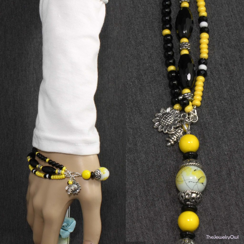 201-1 Yellow and Black Multi-Strand Beaded Bracelet