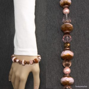 205-1 Pink and Copper Beaded Bracelet