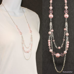 214-1 Pink Pearl Chain Necklace