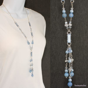 386-1 Banded Agate Blue Bead and Chain Necklace
