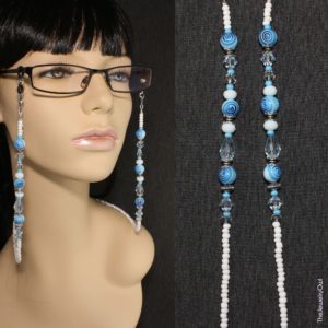 225-1 Blue and White Millefiori Beaded Eyeglass Chain