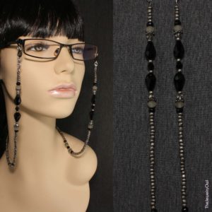 227-1 Gunmetal and Black Beaded Eyeglass Chain