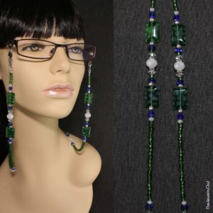 229-1 Green and Blue Millefiori Beaded Eyeglass Chain