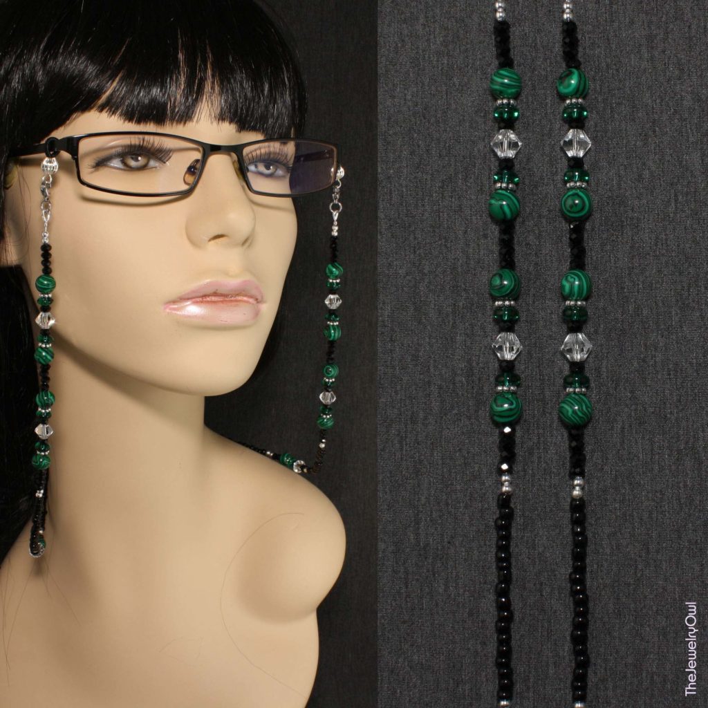 232-1 Malachite Emerald Green Beaded Eyeglass Chain