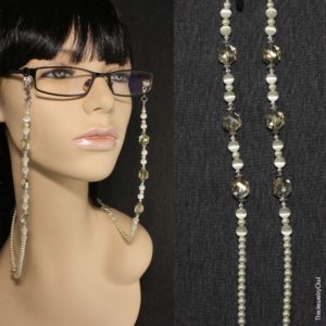 233-1 Ecru Pearl and Crystal Beaded Eyeglass Chain