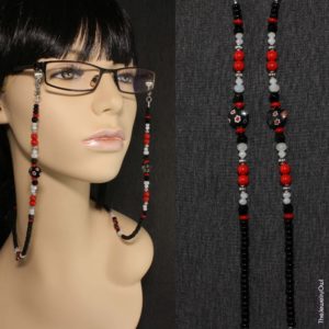 236-1 Black Millefiori and Red Beaded Eyeglass Chain