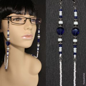 240-1 Sapphire Blue Heart Beaded Eyeglass Chain