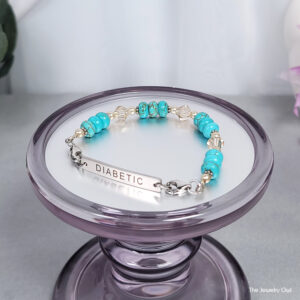 Turquoise and Taupe Diabetic Medical Beaded Bracelet