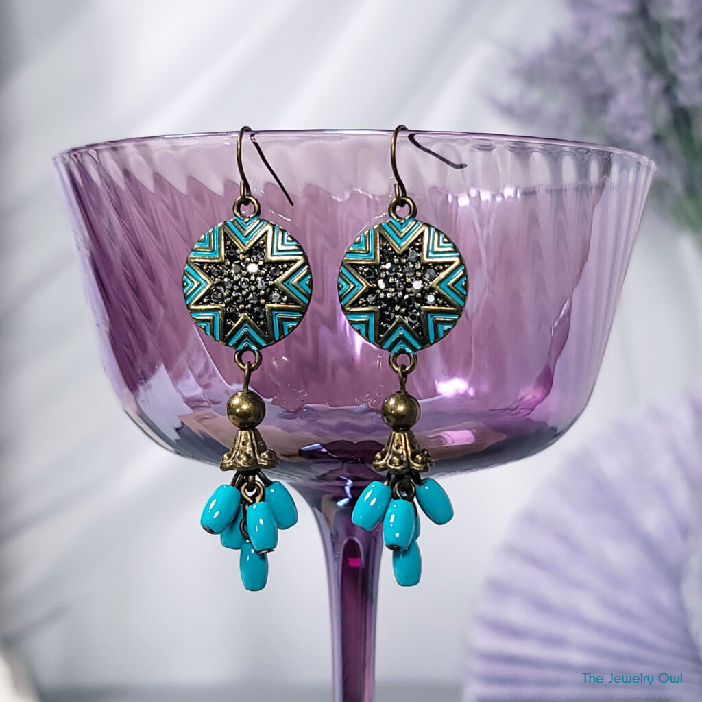 Antique Brass Turquoise Starburst Earrings by The Jewelry Owl (thejewelryowl)