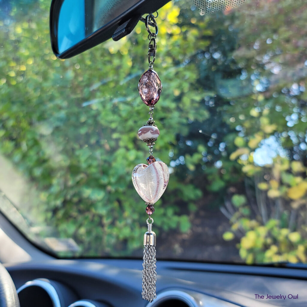 Amethyst Heart Rearview Mirror Dangle by The Jewelry Owl (thejewelryowl)