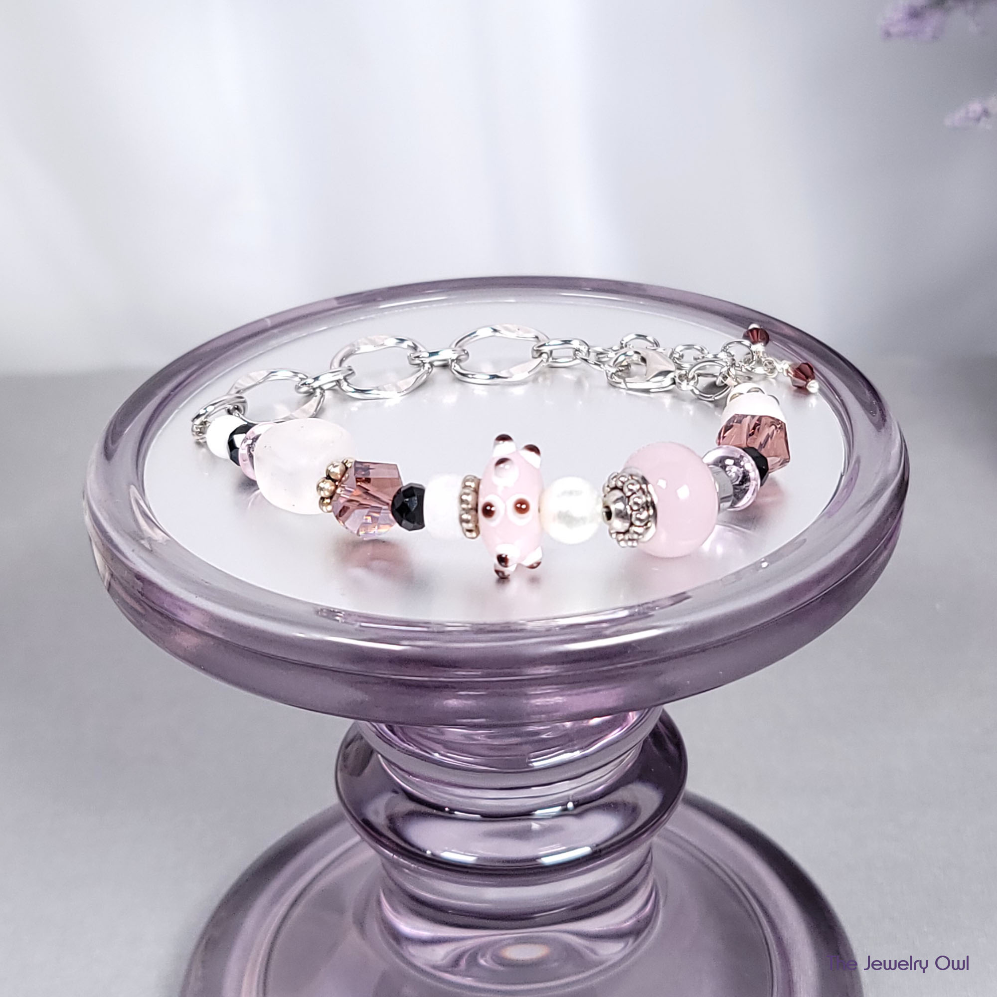 Frosted Pink and Amethyst Beaded Bracelet by The Jewelry Owl (thejewelryowl)