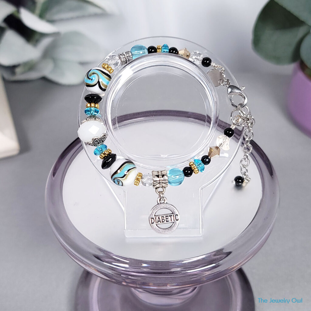 Diabetic - Aqua Blue Lampwork Bracelet by The Jewelry Owl (thejewelryowl)