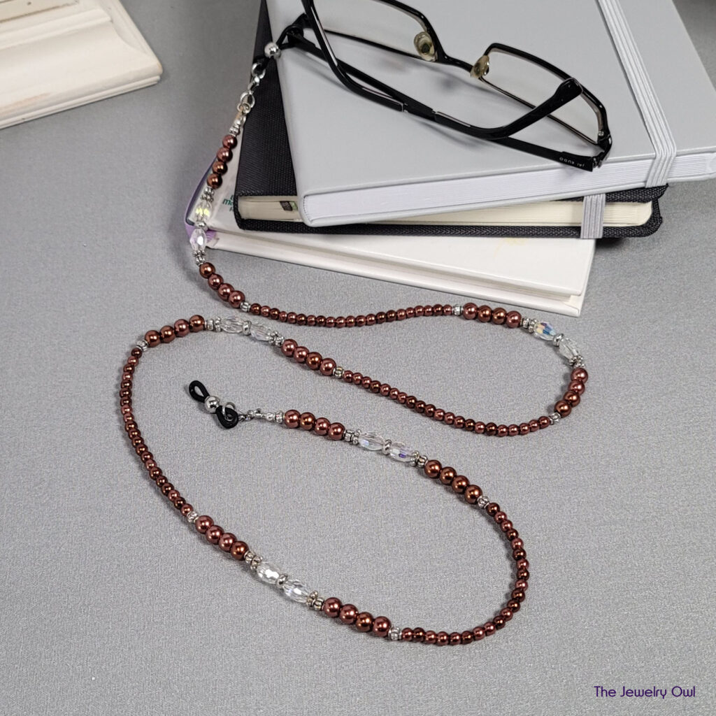 Rose Copper Pearl and Clear Beaded Eyeglass Chain by The Jewelry Owl (thejewelryowl)