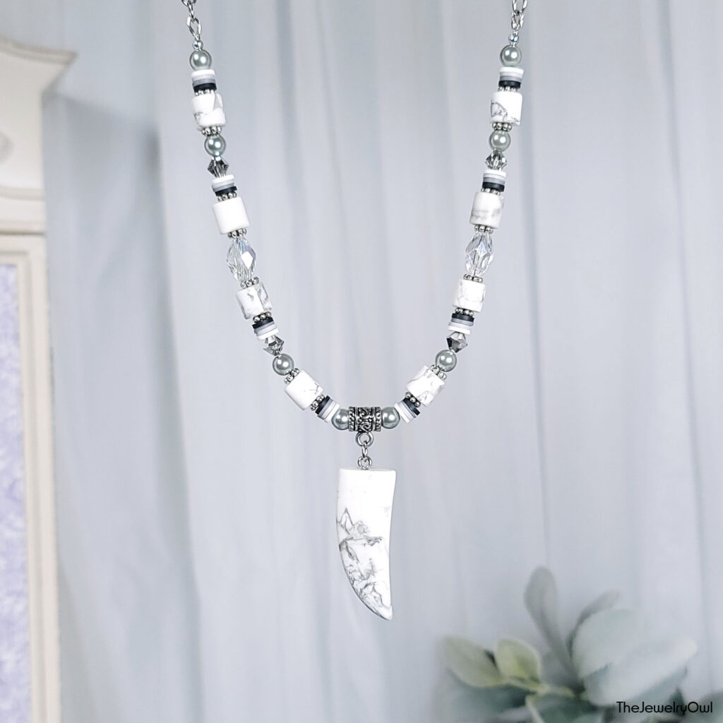 Black and White Howlite Tooth Necklace by The Jewelry Owl (thejewelryowl)