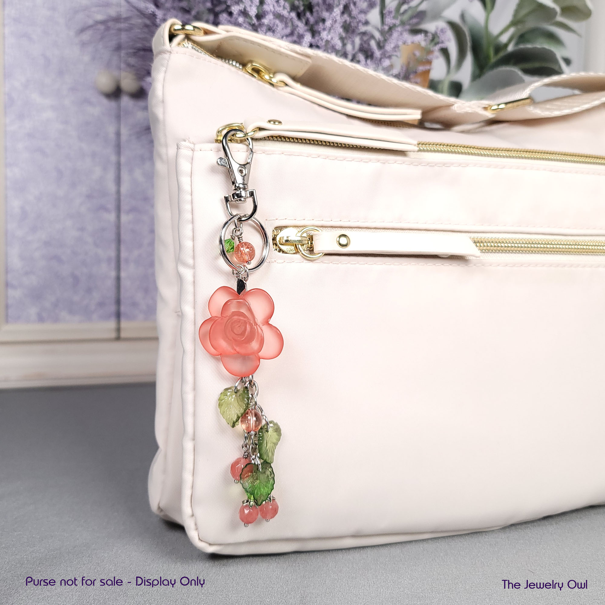 Button Rose Purse Charm Dangle by The Jewelry Owl (thejewelryowl)
