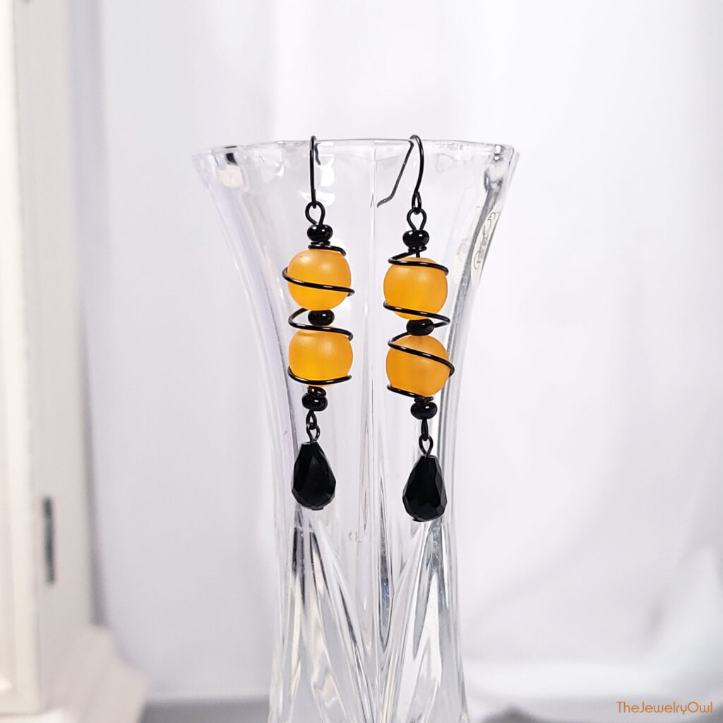 Wire Wrapped Orange Dangle Earrings by The Jewelry Owl