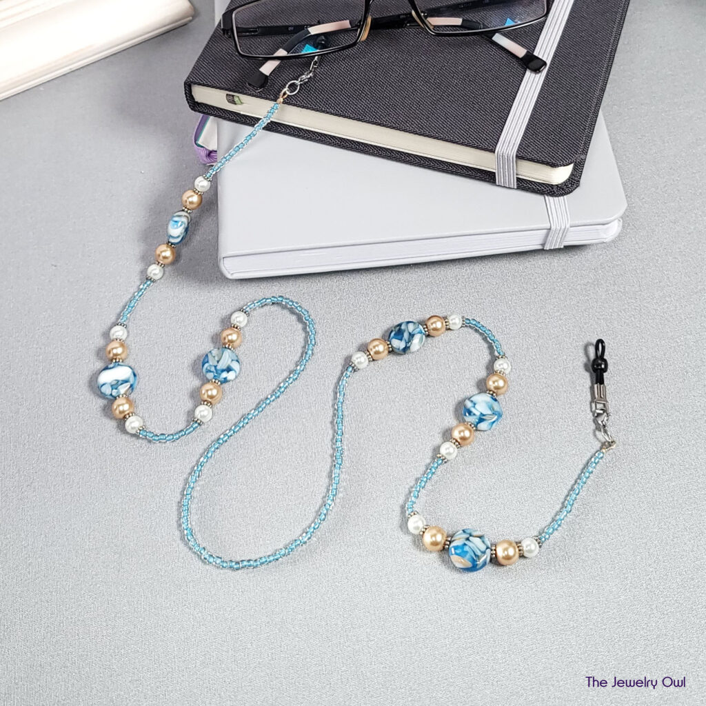 Blue And Gold-Tone Beaded Glasses Chain by The Jewelry Owl (thejewelryowl)