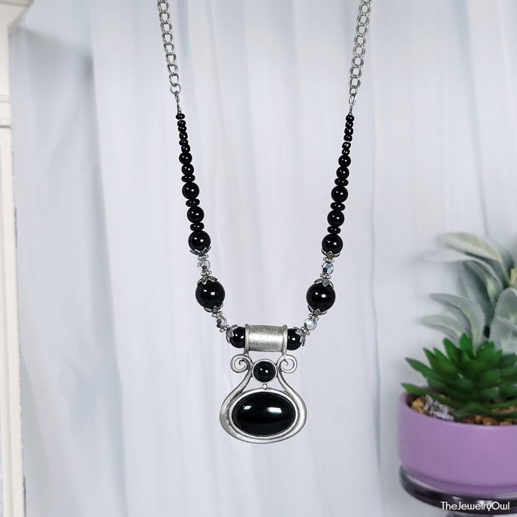 Black Lyre Pendant Necklace by The Jewelry Owl (thejewelryowl)