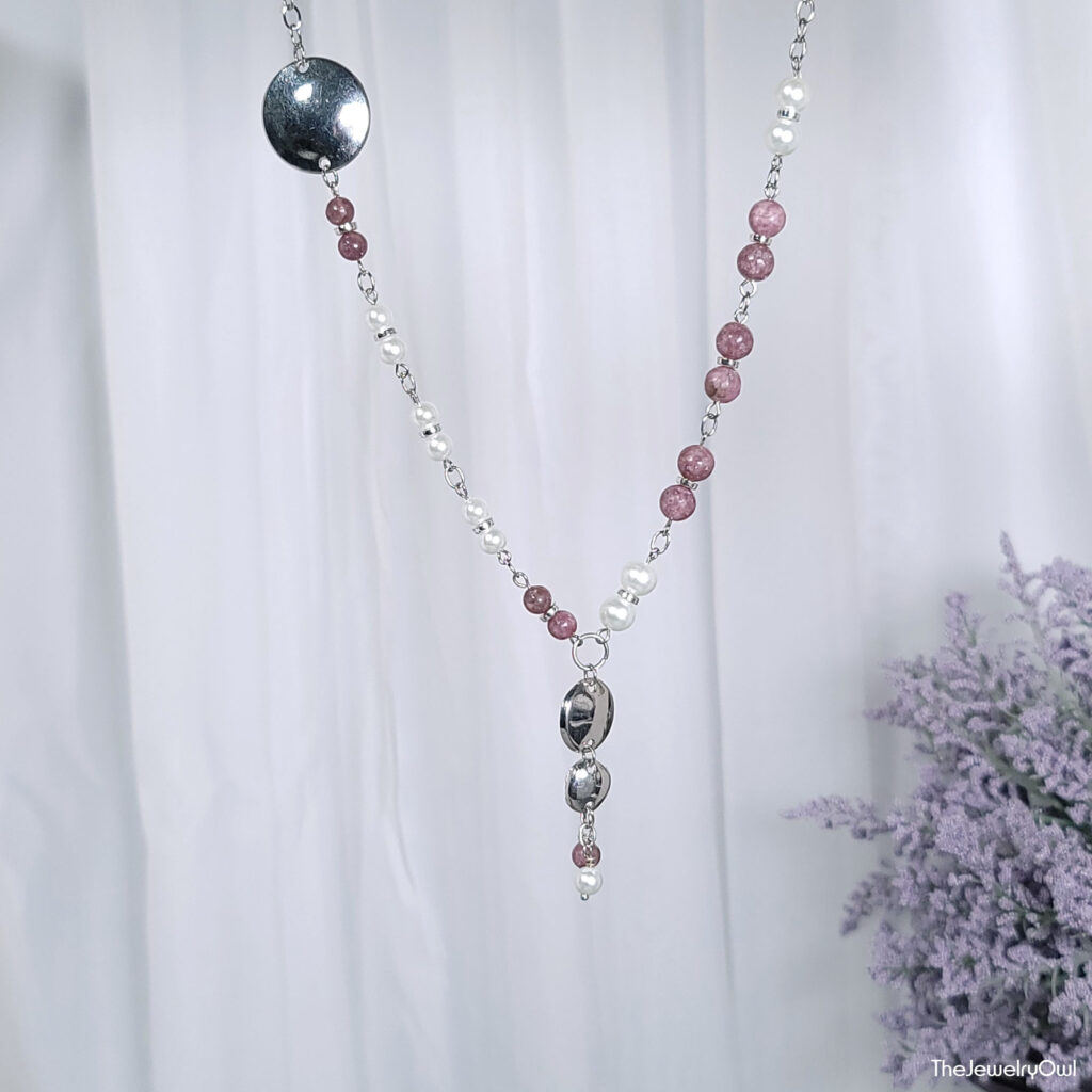 (PT-Col) - Pink Tourmaline and White Pearl Necklace by The Jewelry Owl (thejewelryowl)