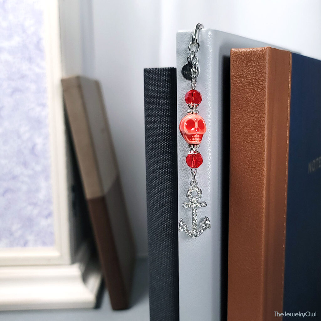 Rhinestone Anchor Red Skull Bookmark by The Jewelry Owl (thejewelryowl)