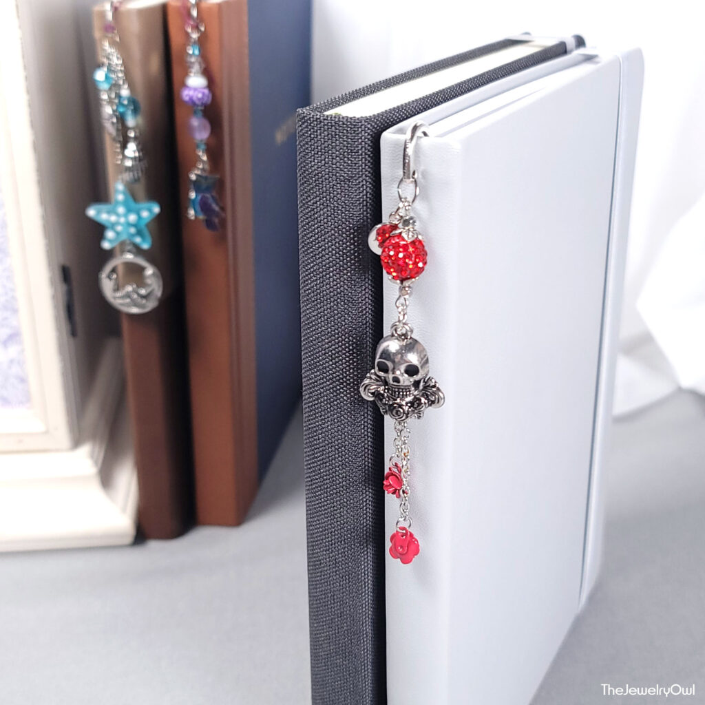 Red Pave, Roses and Silver Skull Shepherd Bookmark by The Jewelry Owl (thejewelryowl)