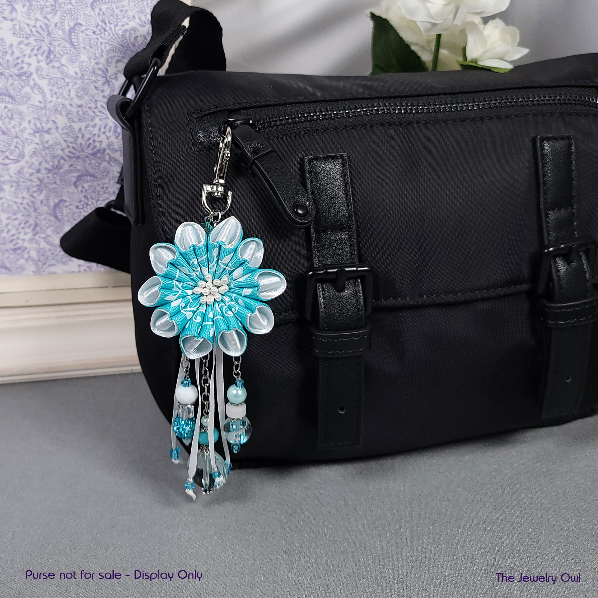 Turquoise Blue Flower Purse Charm by The Jewelry Owl (thejewelryowl)