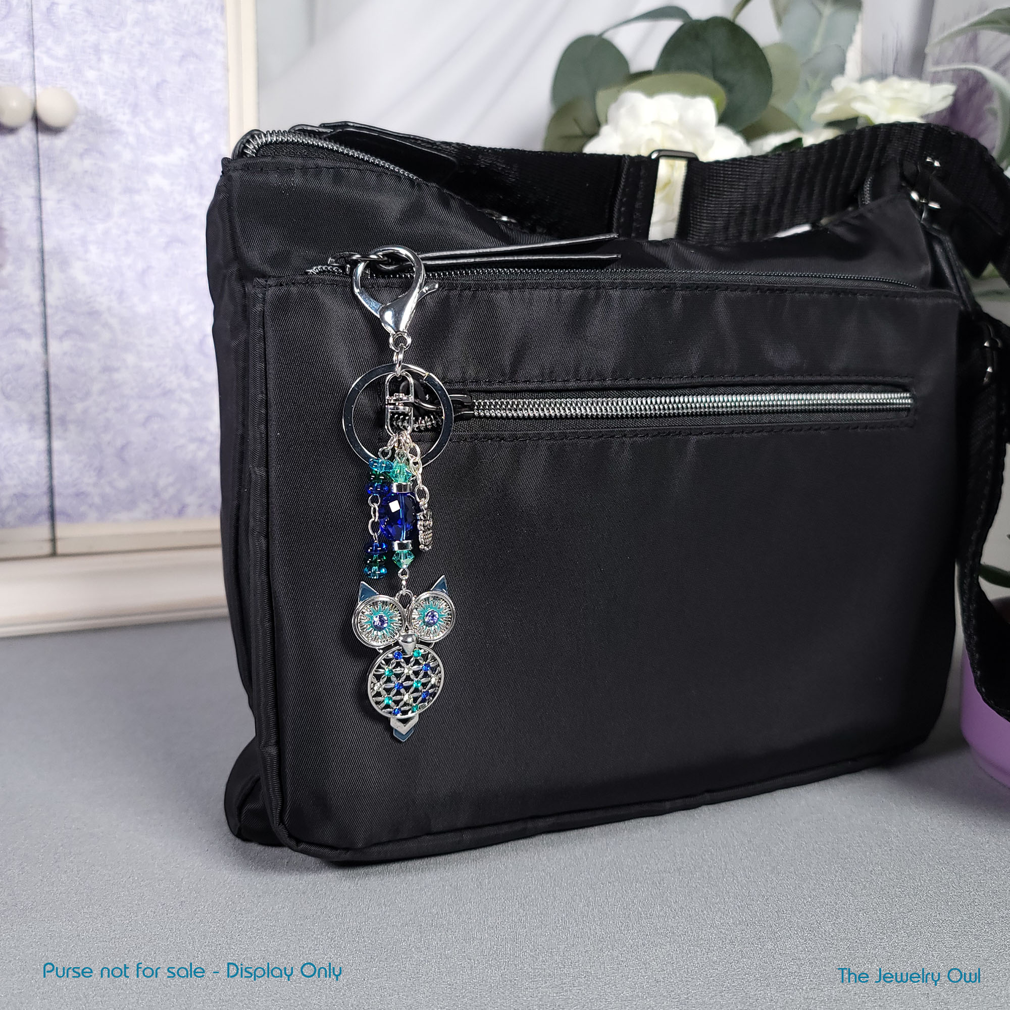 Silver Blue Owl Purse Keychain Charm by The Jewelry Owl (thejewelryowl)