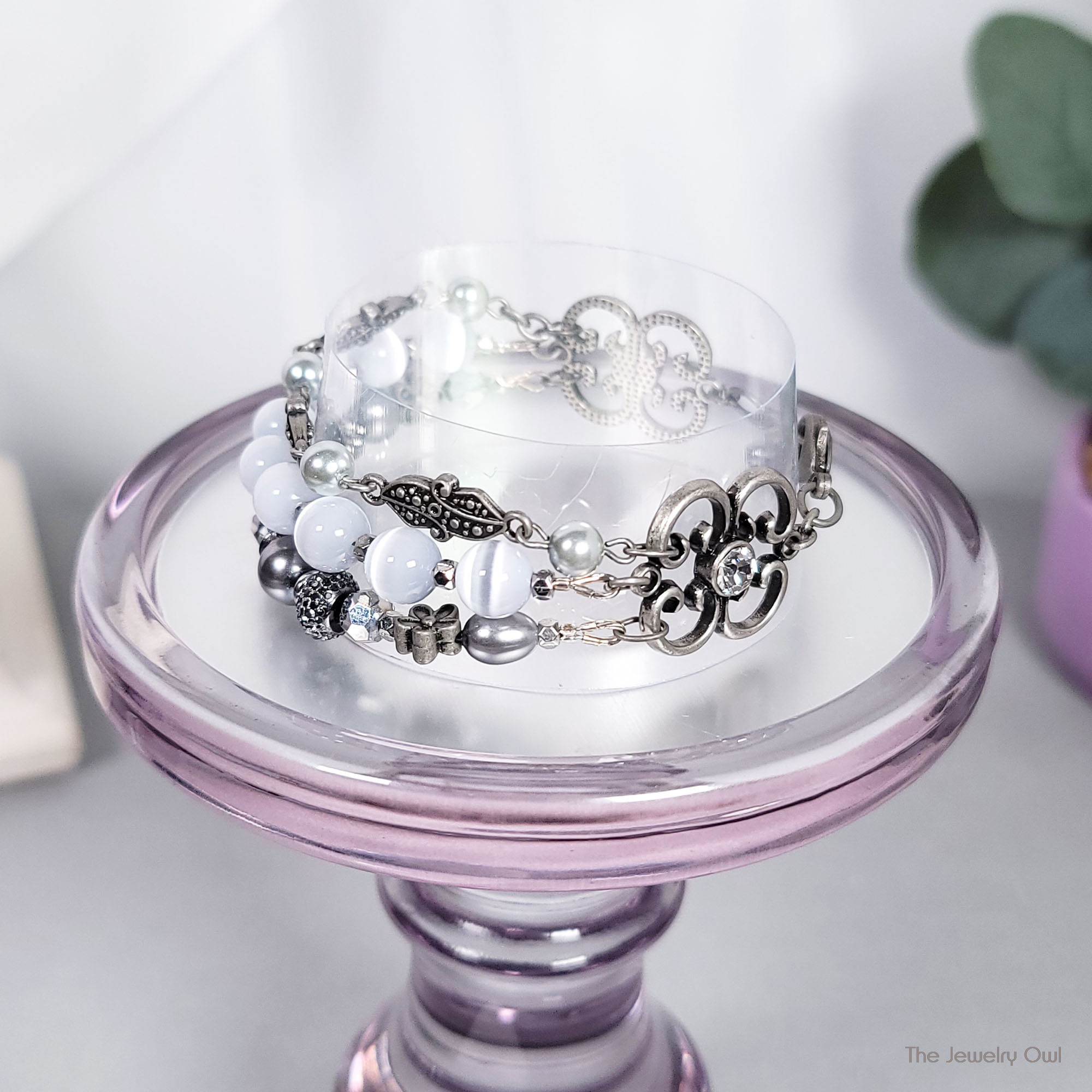 Gray Cat's Eye Multi Strand Beaded Bracelet by The Jewelry Owl (thejewelryowl)