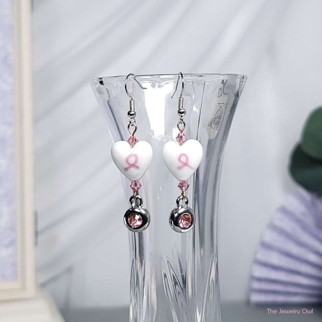 Breast Cancer Heart Earrings by The Jewelry Owl (thejewelryowl)