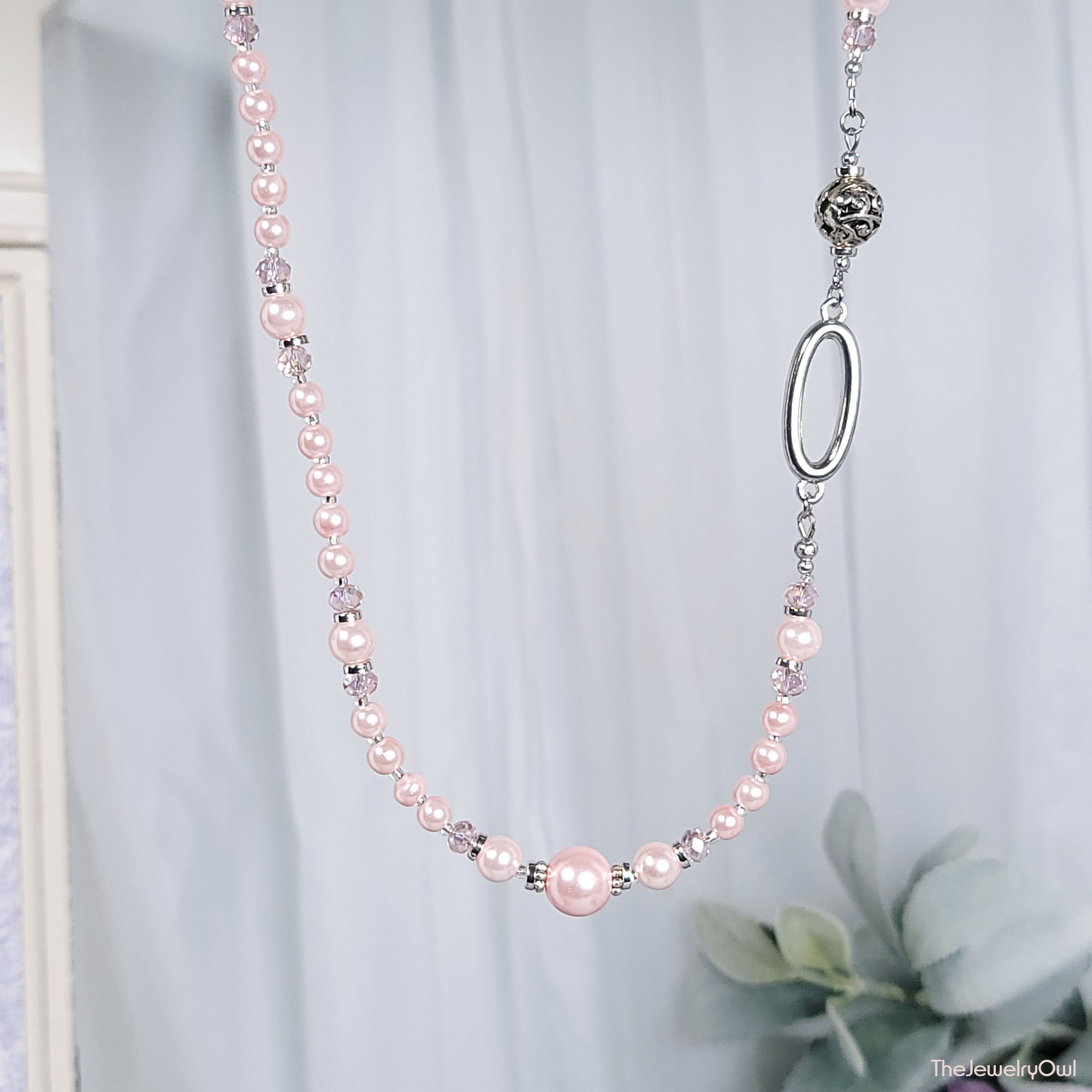Pink Glass Pearl Necklace by The Jewelry Owl (thejewelryowl)