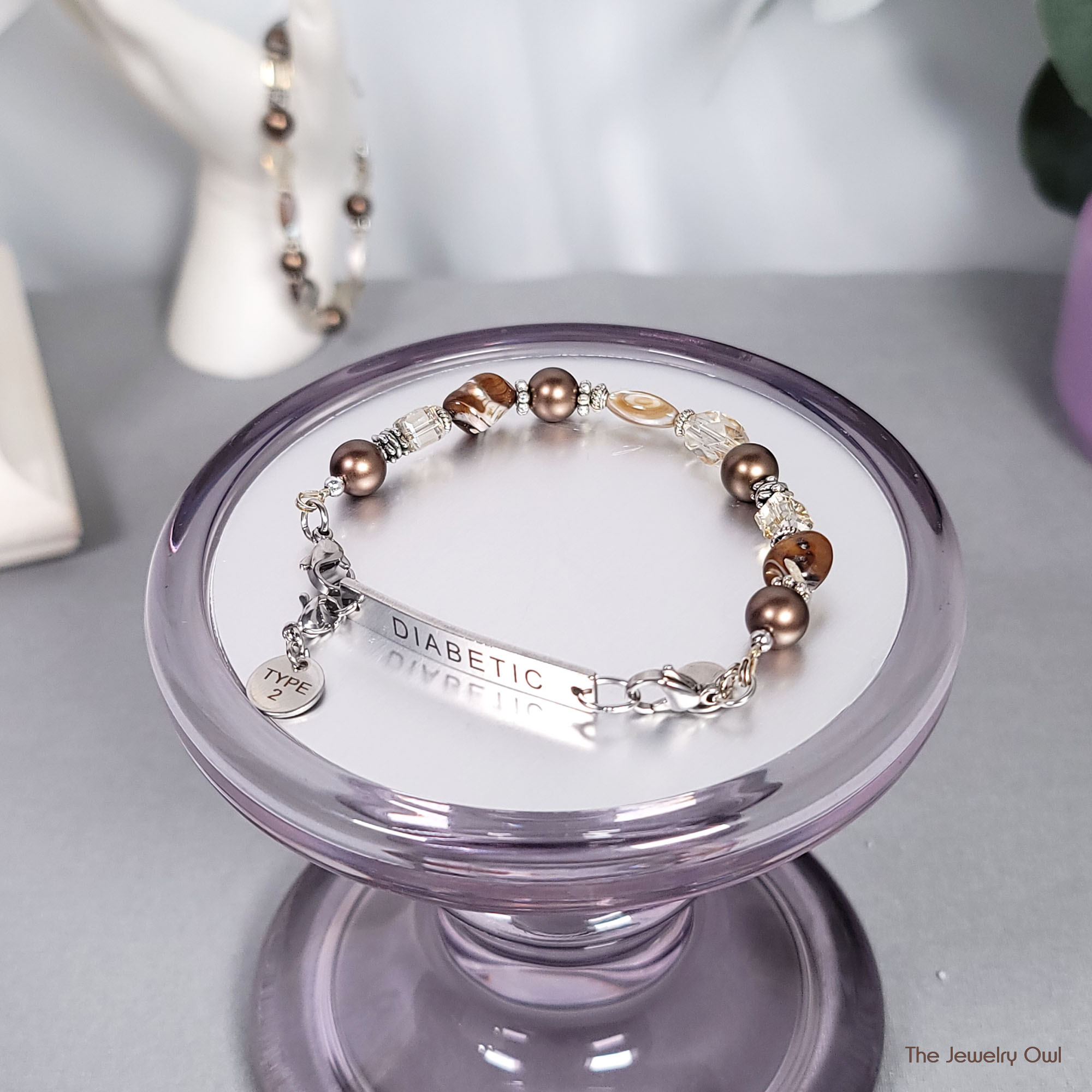 Interchangeable Band - Brown Mix Diabetic Medical ID Beaded Bracelet by The Jewelry Owl (thejewelryowl)