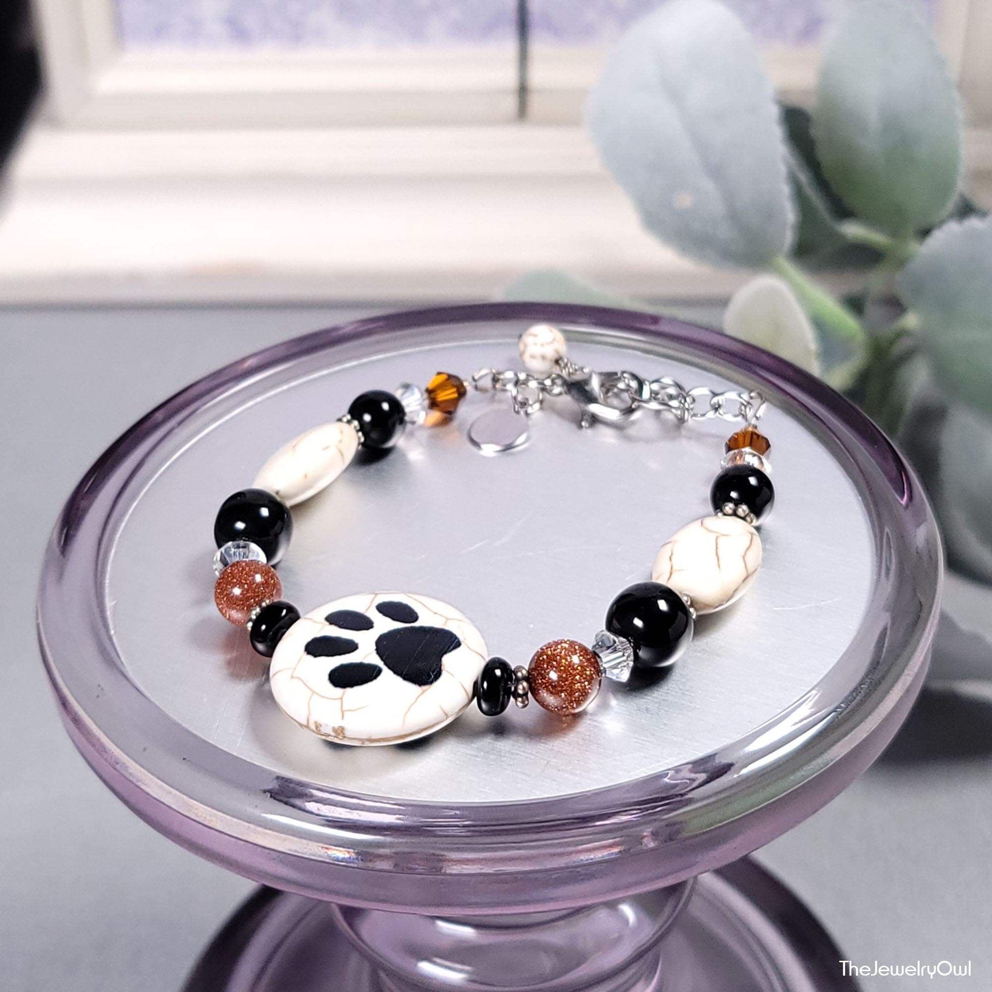 Paw Print Black and Brown Beaded Bracelet by The Jewelry Owl (thejewelryowl)