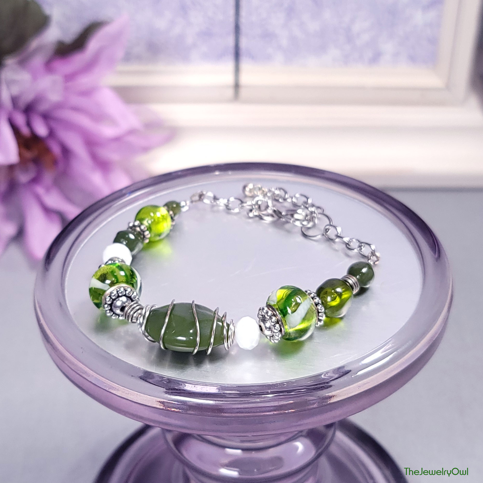 Boho Olive Green Beaded Bracelet by The Jewelry Owl (thejewelryowl)