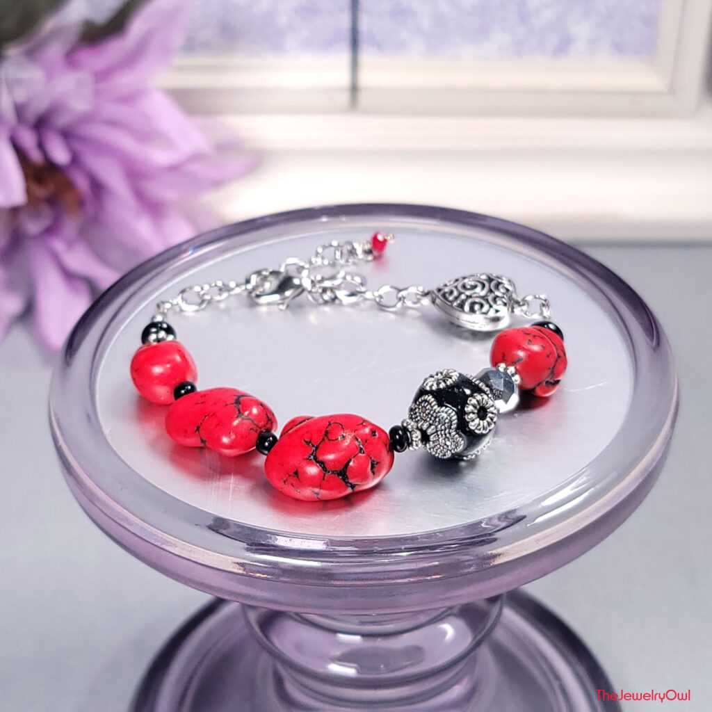 Red Howlite Nugget Boho Bracelet by The Jewelry Owl (thejewelryowl)