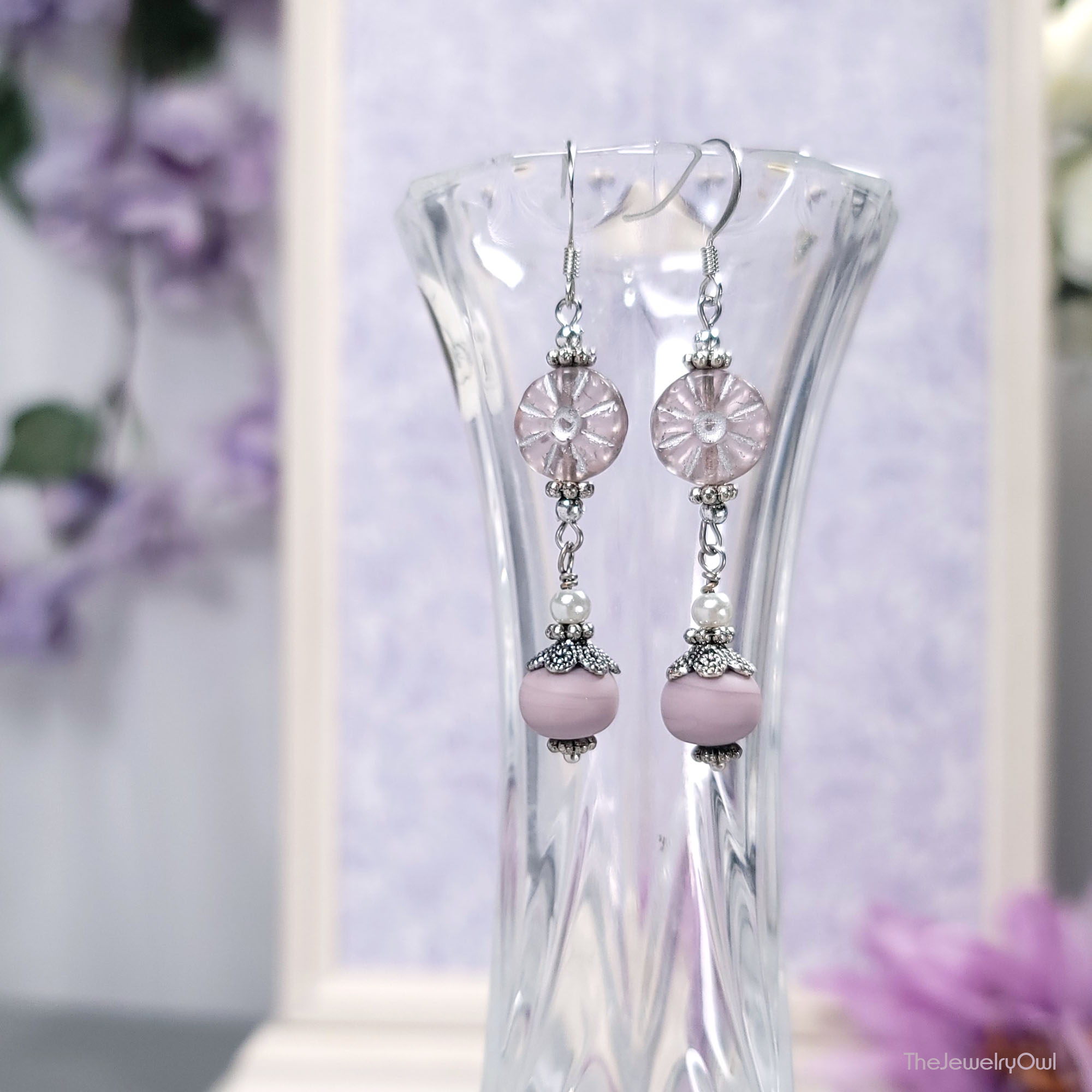 Lavender Daisy Dangle Earrings by The Jewelry Owl (thejewelryowl)