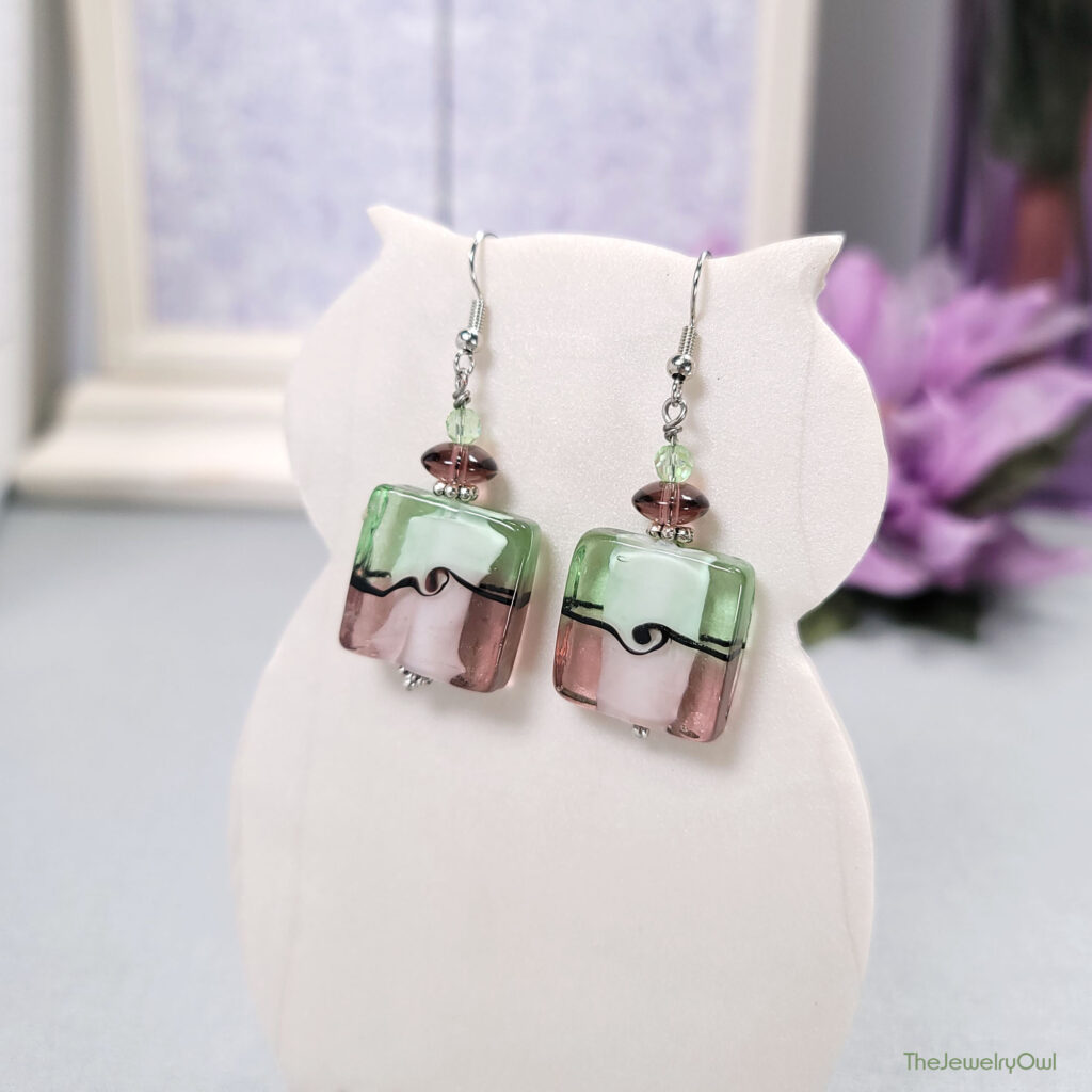 Amethyst Purple and Green Lampwork Glass Earrings by The Jewelry Owl (thejewelryowl)