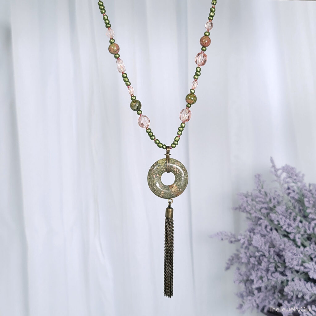 Unakite Donut Tassel Pendant Necklace by The Jewelry Owl (thejewelryowl)