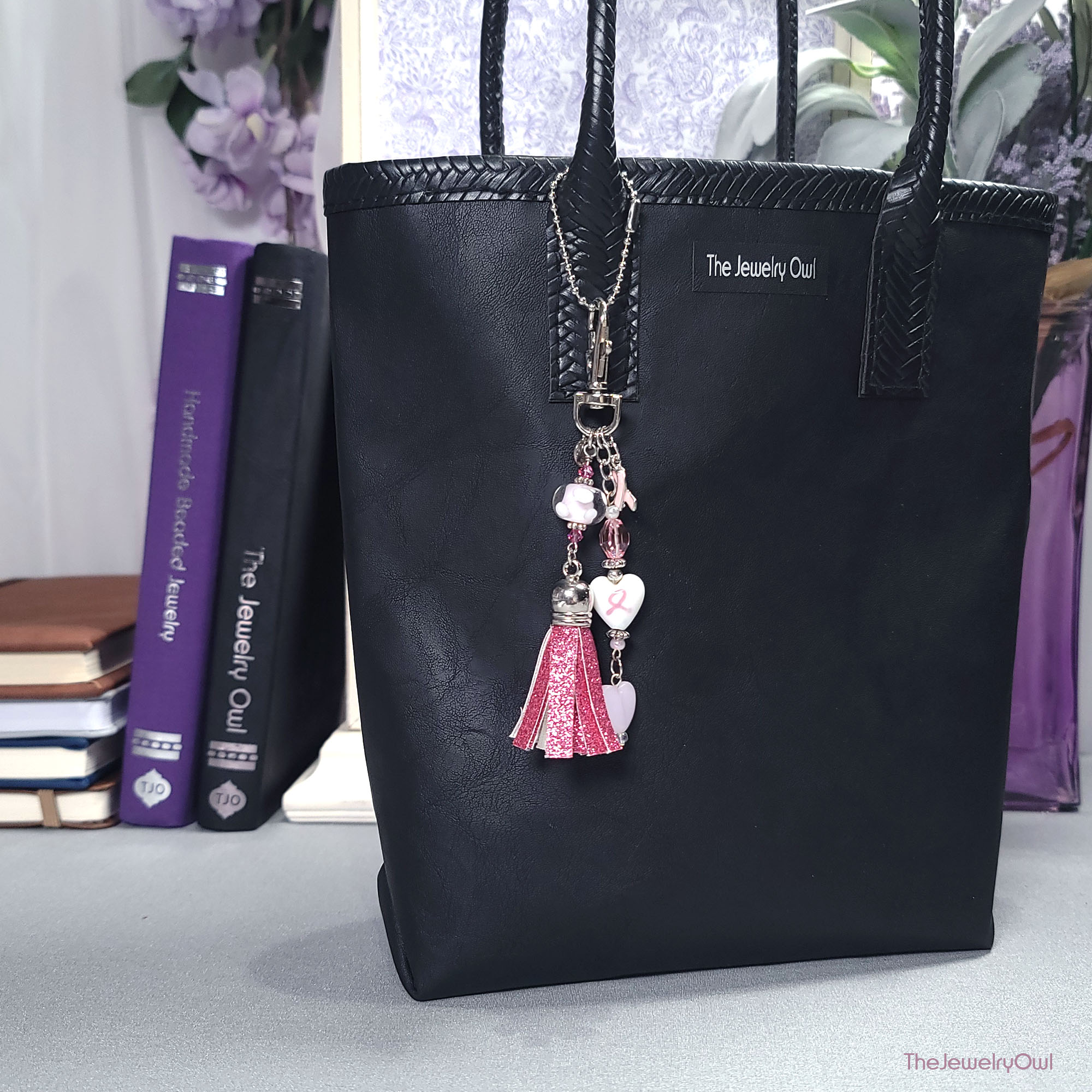Breast Cancer Pink Tassel Purse Dangle by The Jewelry Owl (thejewelryowl)