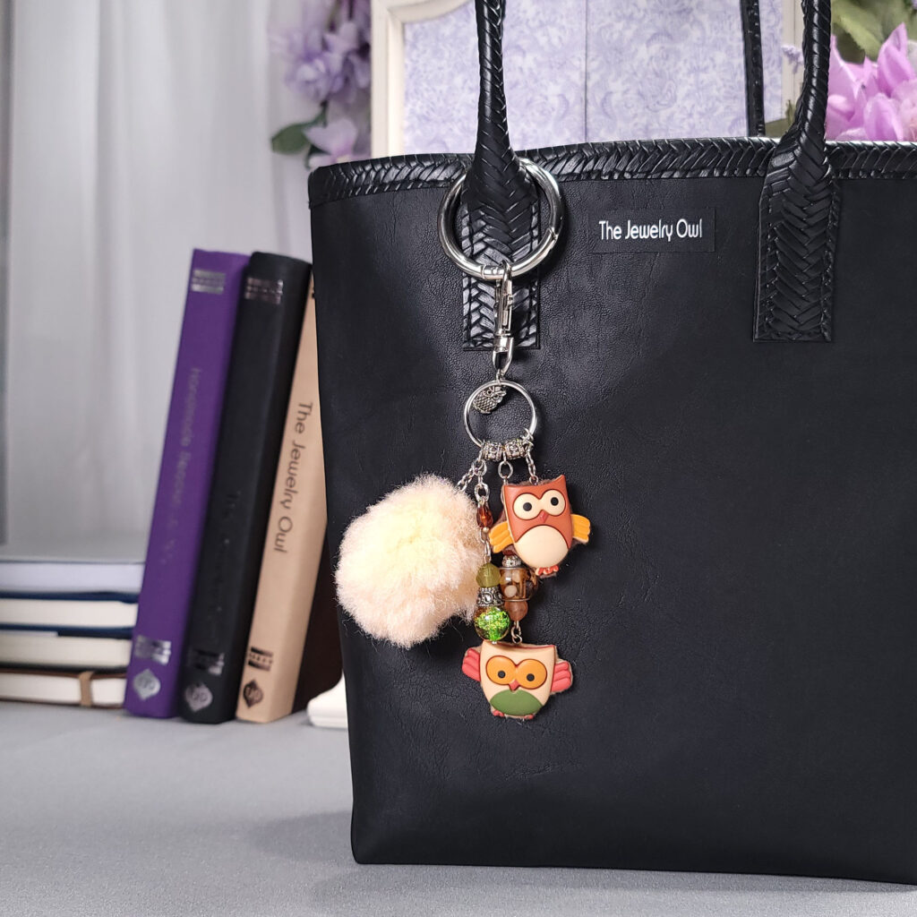 Owl Button Pom Pom Purse Dangle Charm by The Jewelry Owl (thejewelryowl)