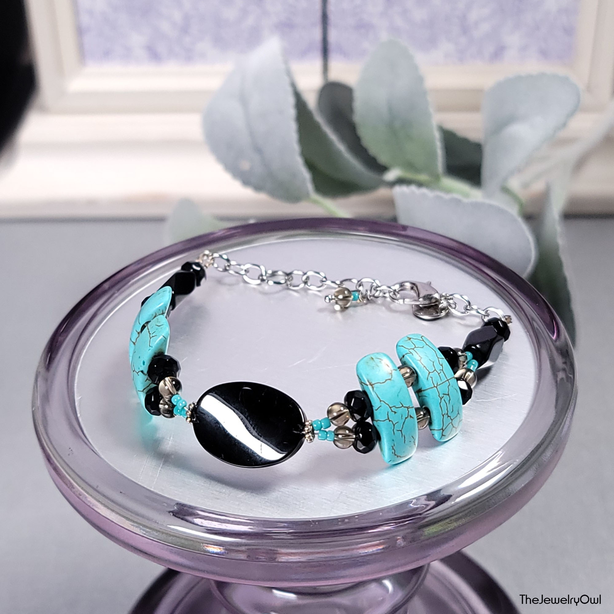Black and Turquoise Bar Bracelet by The Jewelry Owl (thejewelryowl)