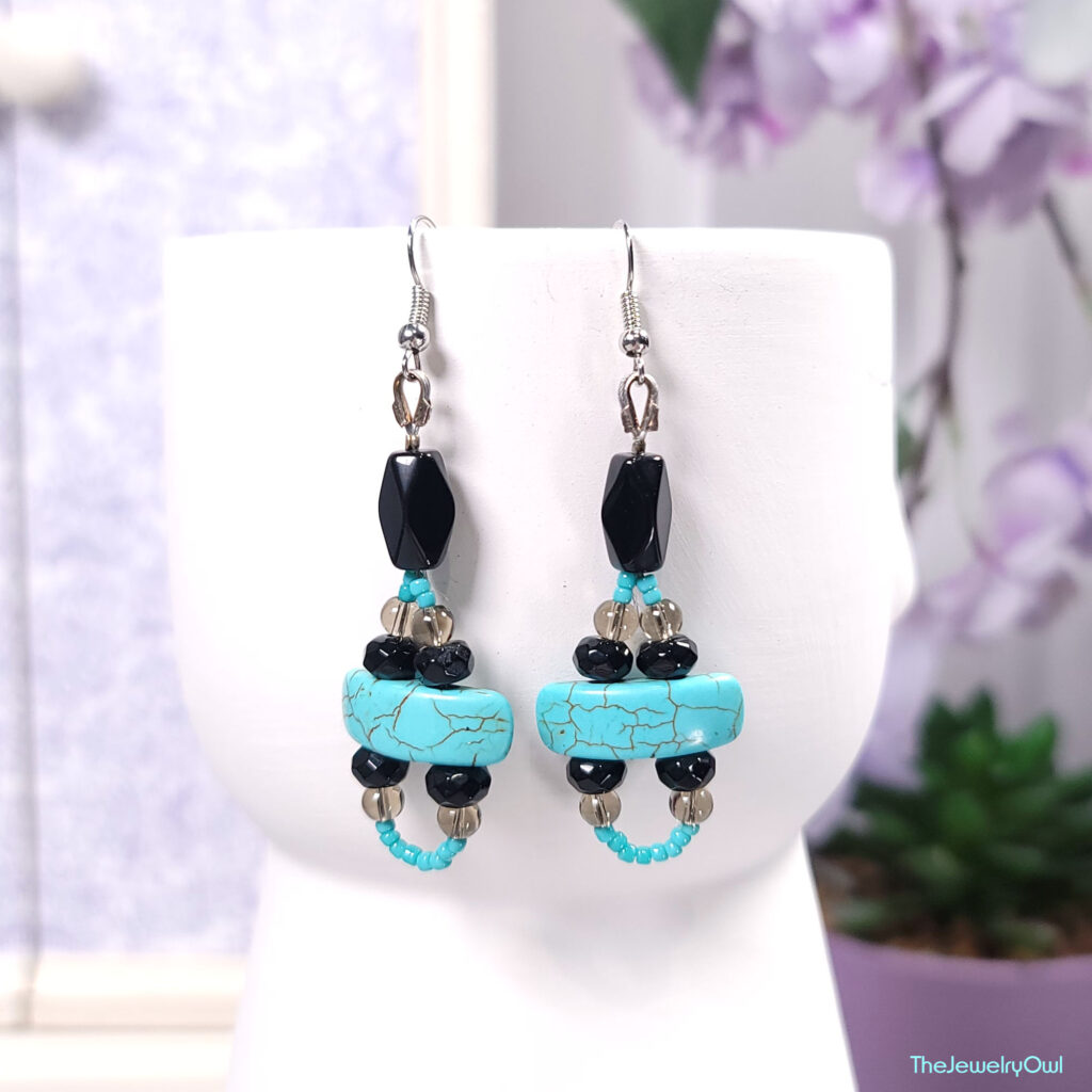 Black and Turquoise Bar Earrings by The Jewelry Owl (thejewelryowl)