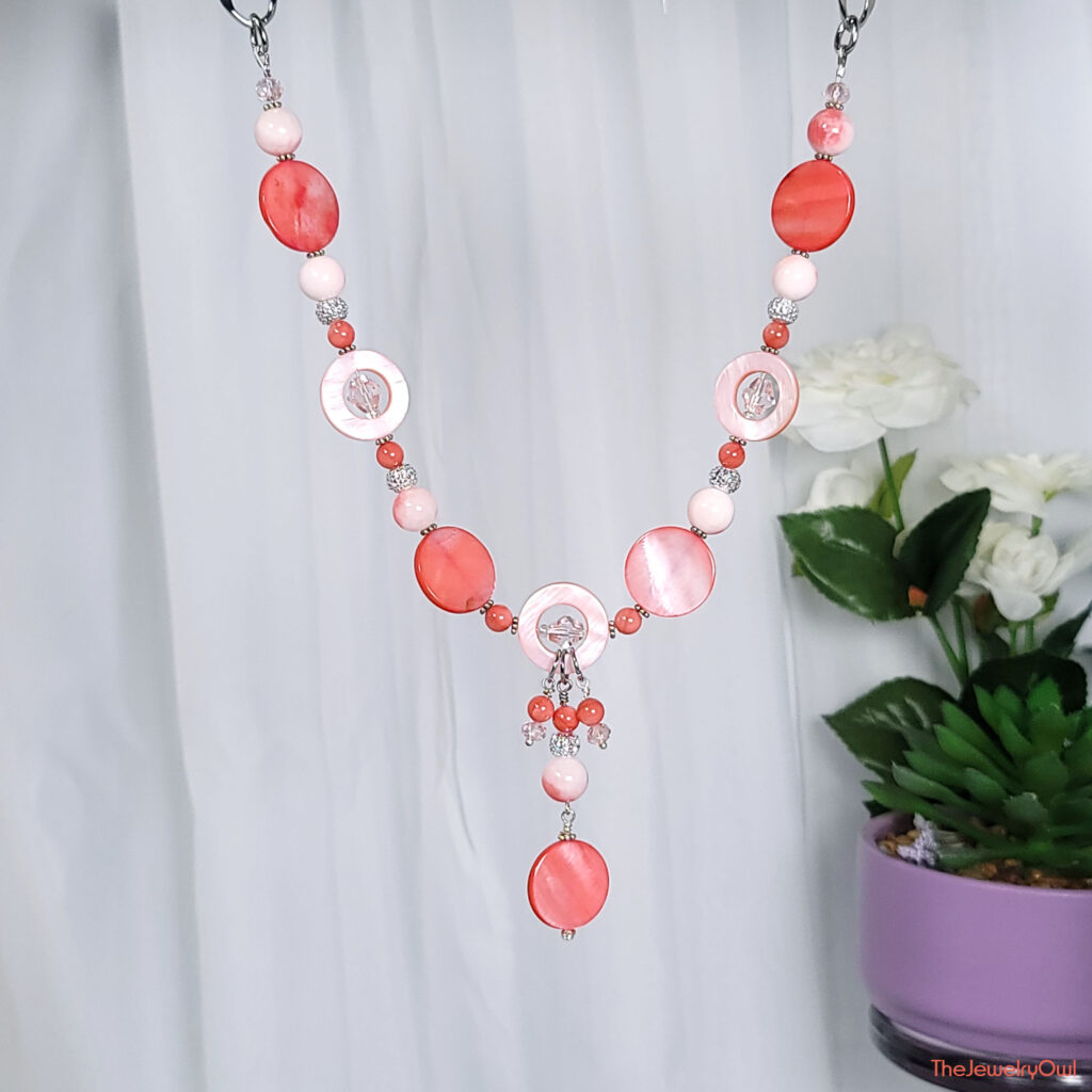 Pink Coral Shell Bead and Chain Necklace by The Jewelry Owl (thejewelryowl)