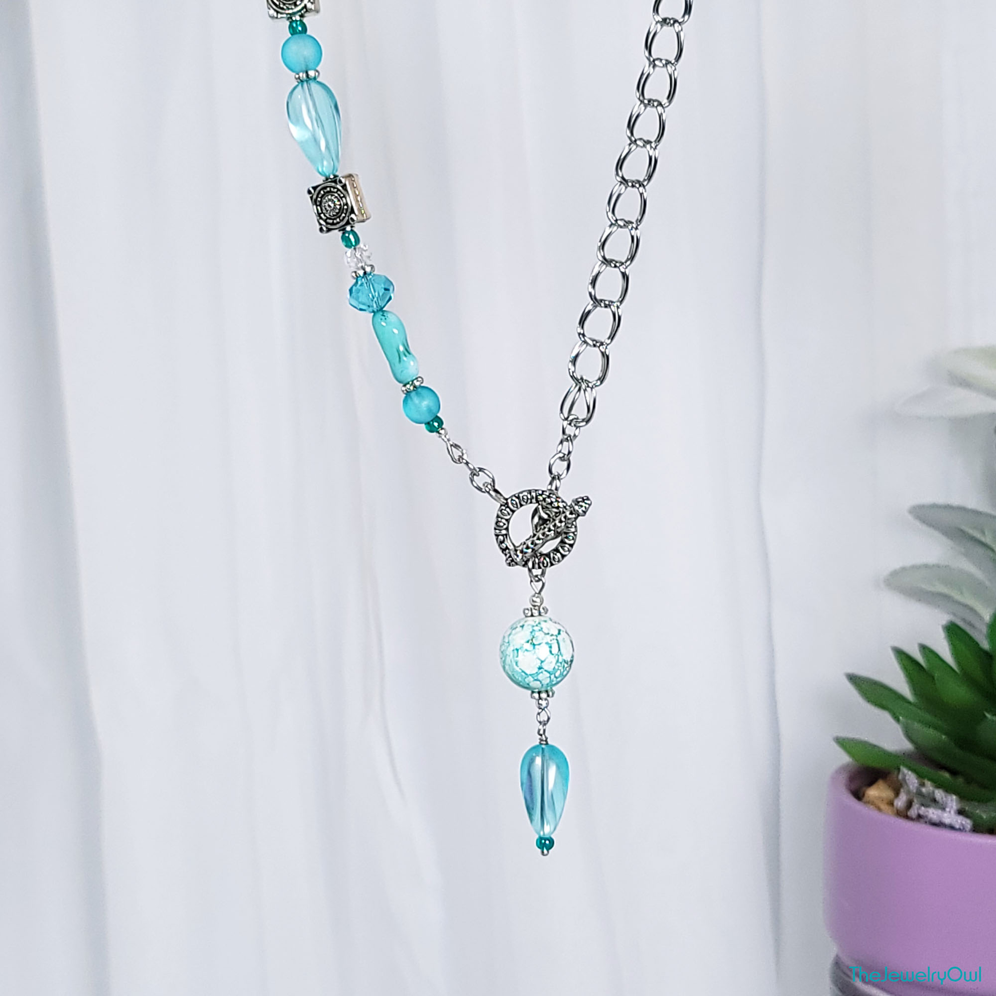 Aqua Blue Front Toggle Clasp Necklace by The Jewelry Owl (thejewelryowl)