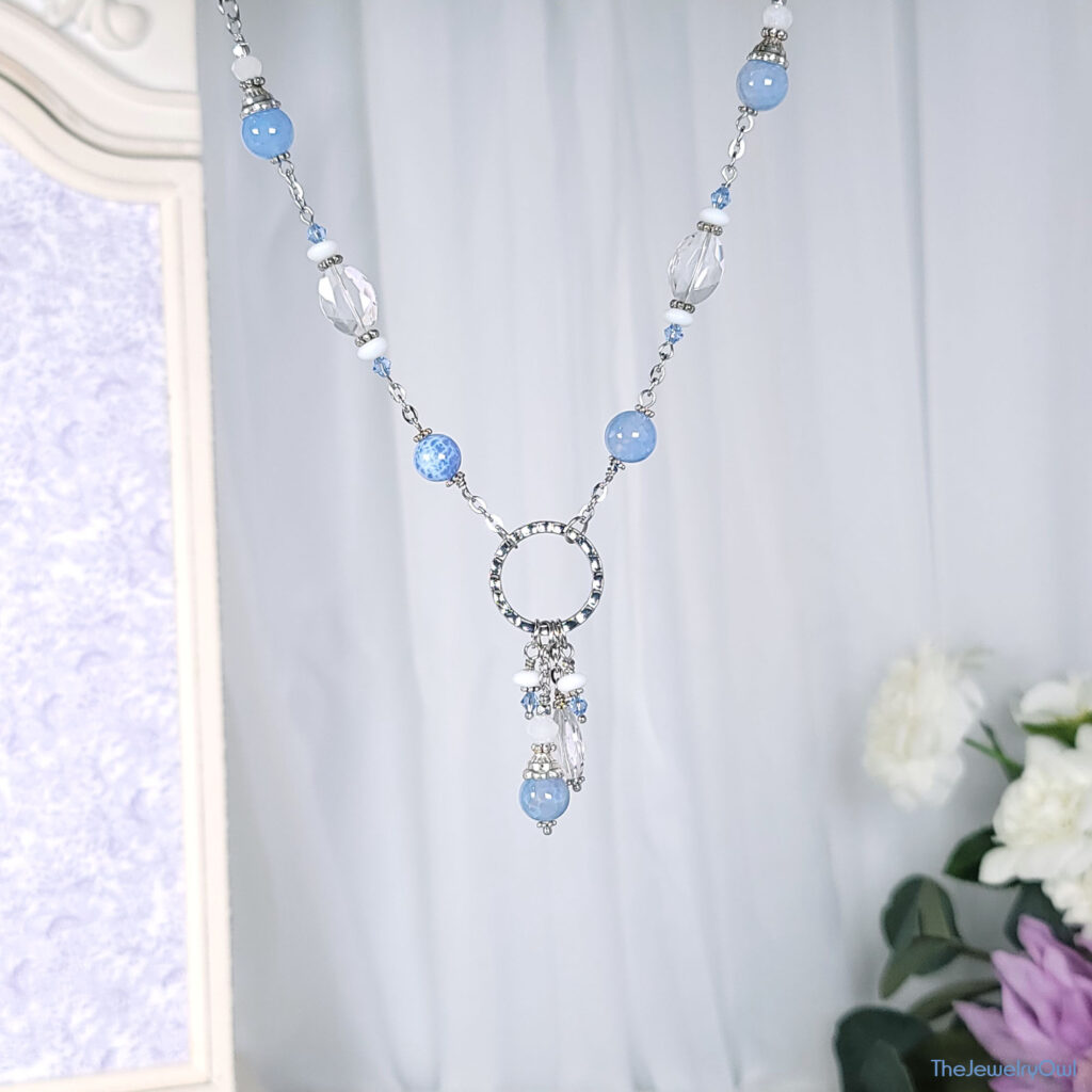 Blue Fire Agate Charm Bead Dangle Necklace by The Jewelry Owl (thejewelryowl)