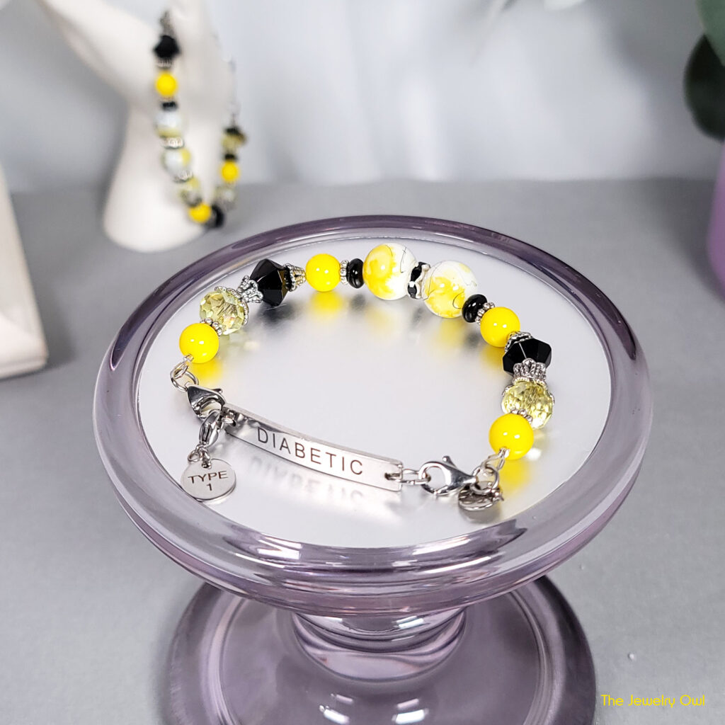 Interchangeable Band - Yellow Black White Diabetic Medical ID Beaded Bracelet by The Jewelry Owl (thejewelryowl)