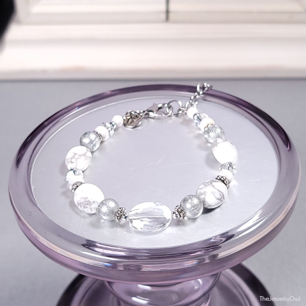 White Howlite and Silver Beaded Bracelet by The Jewelry Owl (thejewelryowl)